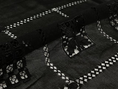 平和屋着物▽羽織　スリーシーズン　春夏秋　塵除け　格子花文　黒地　正絹　逸品　AABK1947jh
