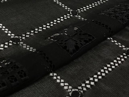 平和屋着物▽羽織　スリーシーズン　春夏秋　塵除け　格子花文　黒地　正絹　逸品　AABK1947jh