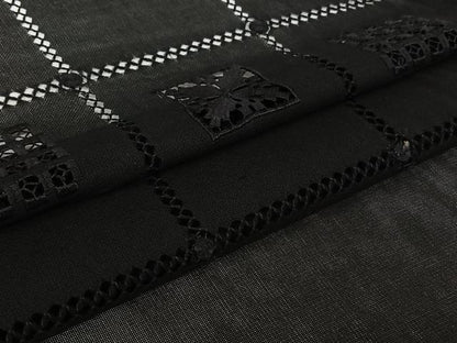 平和屋着物▽羽織　スリーシーズン　春夏秋　塵除け　格子花文　黒地　正絹　逸品　AABK1947jh