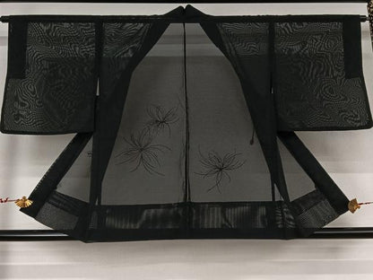 平和屋着物▽羽織　スリーシーズン　春夏秋　塵除け　舞花文　黒地　正絹　逸品　AABK1948jh