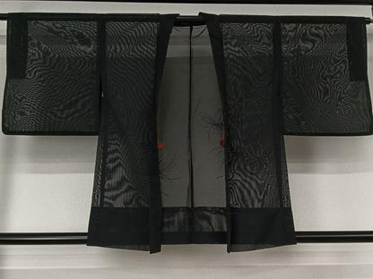 平和屋着物▽羽織　スリーシーズン　春夏秋　塵除け　舞花文　黒地　正絹　逸品　AABK1948jh