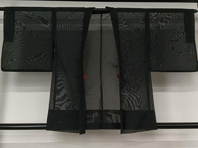 平和屋着物▽羽織　スリーシーズン　春夏秋　塵除け　舞花文　黒地　正絹　逸品　AABK1948jh