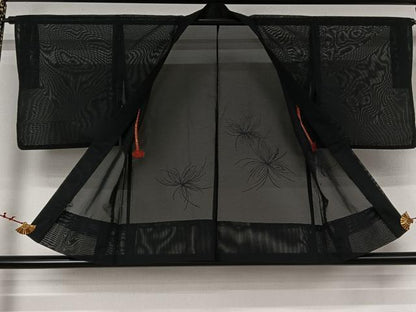 平和屋着物▽羽織　スリーシーズン　春夏秋　塵除け　舞花文　黒地　正絹　逸品　AABK1948jh