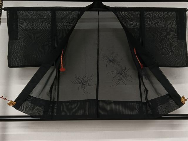 平和屋着物▽羽織　スリーシーズン　春夏秋　塵除け　舞花文　黒地　正絹　逸品　AABK1948jh