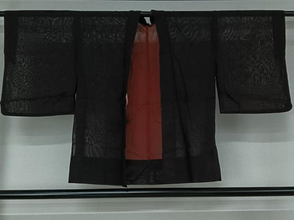 平和屋着物▽羽織　スリーシーズン　春夏秋　塵除け　楓文　黒地　正絹　逸品　AABK1949jh