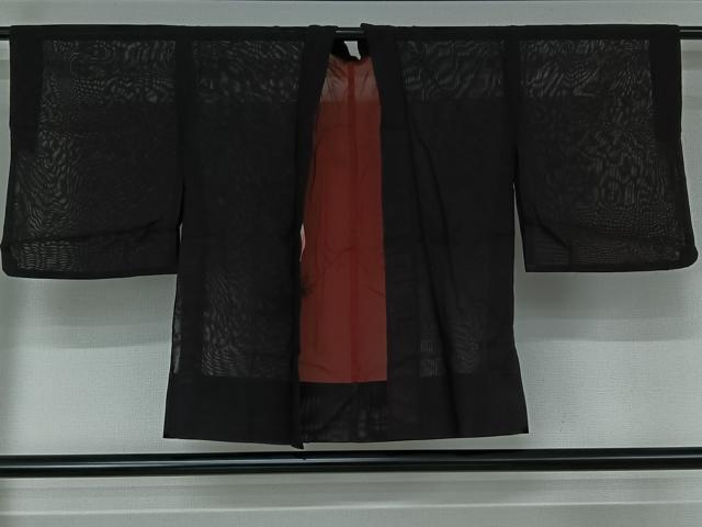 平和屋着物▽羽織　スリーシーズン　春夏秋　塵除け　楓文　黒地　正絹　逸品　AABK1949jh