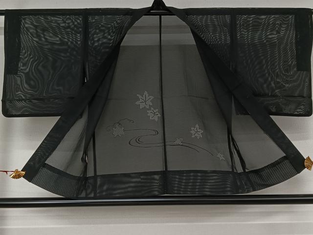平和屋着物▽羽織　スリーシーズン　春夏秋　塵除け　竜田川文　黒地　正絹　逸品　AABK1950jh