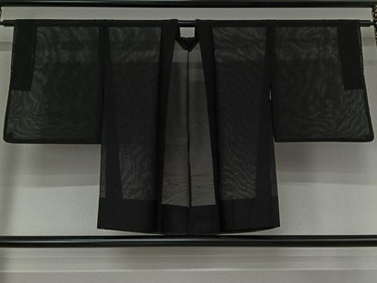 平和屋着物▽羽織　スリーシーズン　春夏秋　塵除け　流水文　黒地　正絹　逸品　AABK1951jh