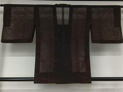 平和屋着物▽道行コート　スリーシーズン　春夏秋　塵除け　草葉文　黒地　正絹　逸品　AABK1952jh