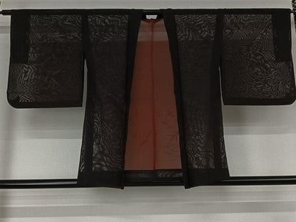 平和屋着物▽羽織　スリーシーズン　春夏秋　塵除け　流水草葉文　黒地　正絹　逸品　AABK1953jh