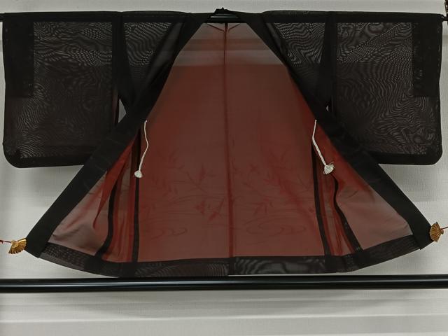 平和屋着物▽羽織　スリーシーズン　春夏秋　塵除け　流水草葉文　黒地　正絹　逸品　AABK1953jh