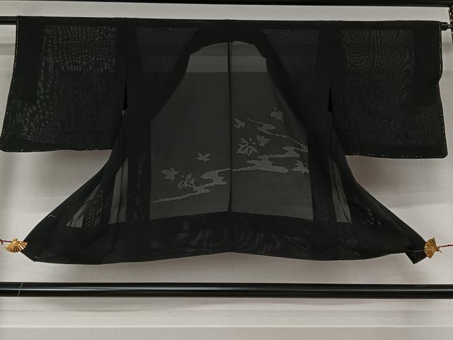 平和屋着物▽羽織　スリーシーズン　春夏秋　塵除け　舞葉文　黒地　正絹　逸品　未使用　AABK1954jh