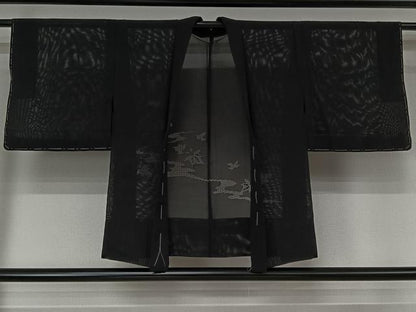 平和屋着物▽羽織　スリーシーズン　春夏秋　塵除け　舞葉文　黒地　正絹　逸品　未使用　AABK1954jh