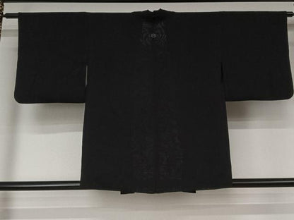 平和屋着物▽羽織　スリーシーズン　春夏秋　塵除け　草葉文　黒地　正絹　逸品　AABK1956jh