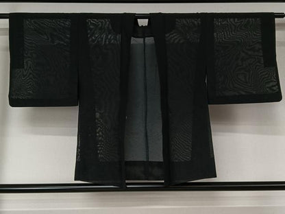 平和屋着物▽羽織　スリーシーズン　春夏秋　塵除け　敷松葉文　黒地　正絹　逸品　AABK1967jh