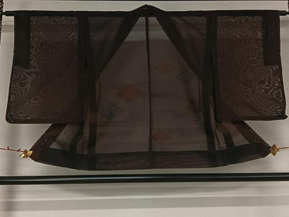 平和屋着物▽羽織　スリーシーズン　春夏秋　塵除け　遠州椿　黒地　正絹　逸品　AABK1975jh