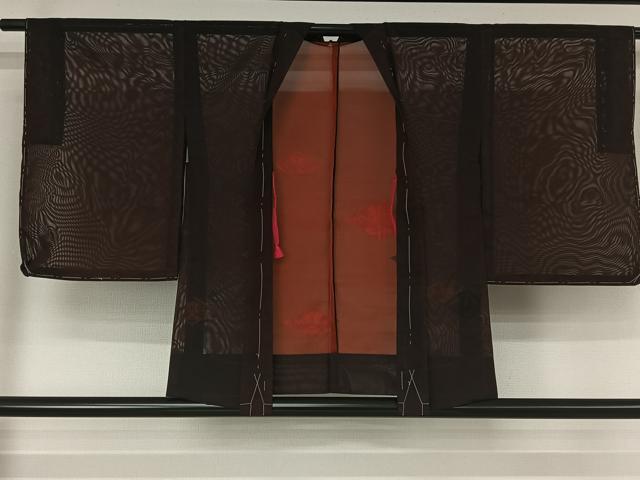 平和屋着物▽羽織　スリーシーズン　春夏秋　塵除け　遠州椿　黒地　正絹　逸品　AABK1975jh