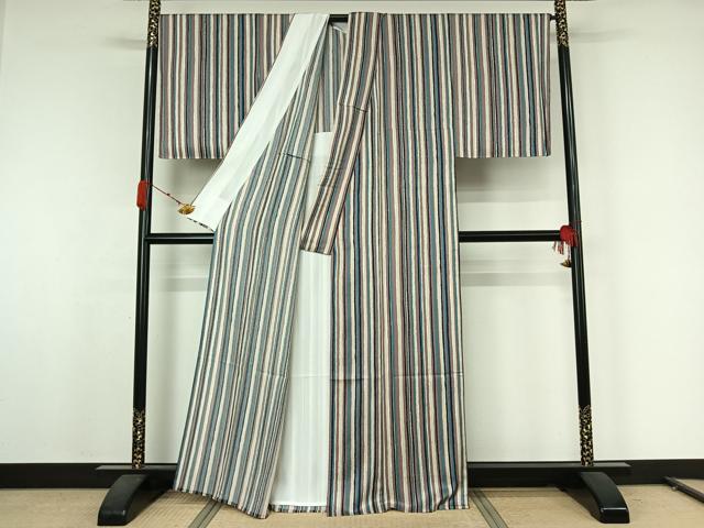 平和屋着物▽上質な小紋　単衣　縞　正絹　逸品　AABK1980jh