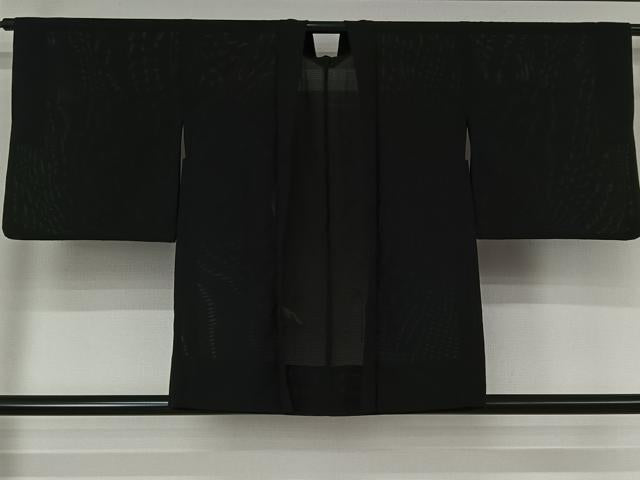 平和屋着物▽羽織　スリーシーズン　春夏秋　塵除け　草葉文　黒地　正絹　逸品　AABK1987jh