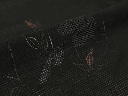 平和屋着物▽羽織　スリーシーズン　春夏秋　塵除け　草葉文　黒地　正絹　逸品　AABK1987jh