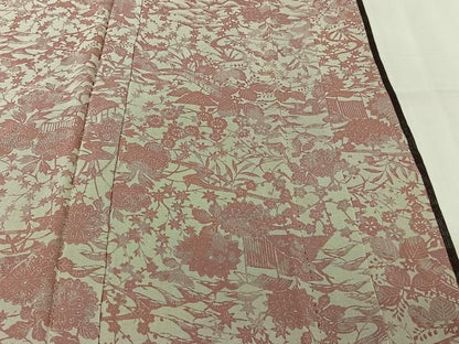 平和屋着物▽上質な小紋　無双　紗袷　紗×紗　型染め　風景流水花文　正絹　逸品　AABK1993jh