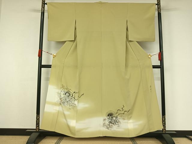 平和屋着物▽京友禅作家　山科春宣　色留訪問着　単衣　手描き　風神雷神　暈し染め　正絹　逸品　AABK2016jh