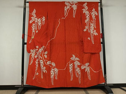平和屋着物▽振袖　単衣　藤花房　金彩　洗える着物　AABK2019jh