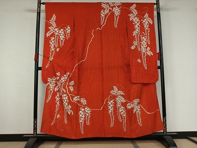 平和屋着物▽振袖　単衣　藤花房　金彩　洗える着物　AABK2019jh