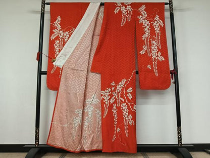 平和屋着物▽振袖　単衣　藤花房　金彩　洗える着物　AABK2019jh