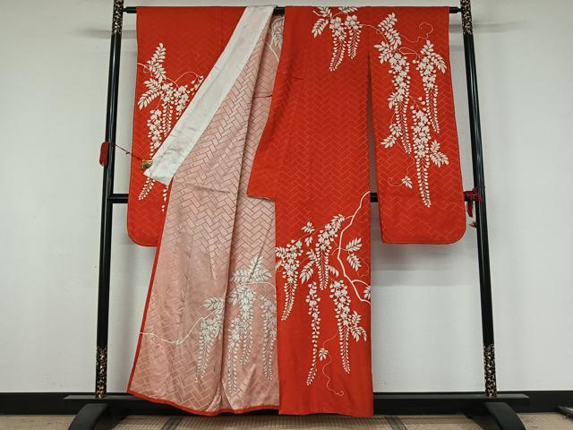 平和屋着物▽振袖　単衣　藤花房　金彩　洗える着物　AABK2019jh