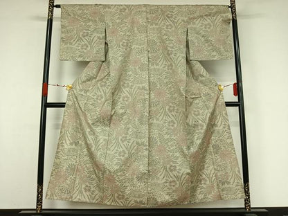 平和屋着物▽本場大島紬　単衣　7マルキ　草花文　正絹　逸品　AABK2034jh