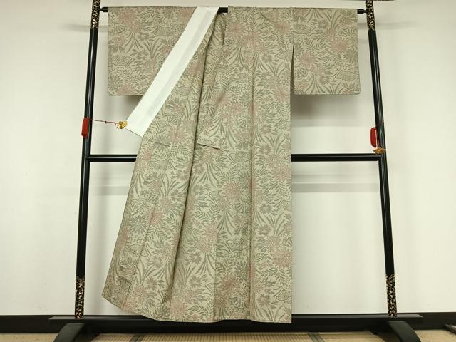 平和屋着物▽本場大島紬　単衣　7マルキ　草花文　正絹　逸品　AABK2034jh