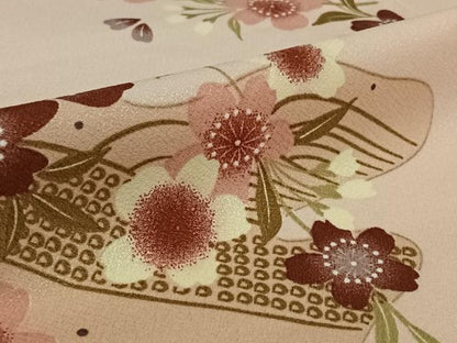 平和屋着物▽小紋　単衣　草花文　洗える着物　AABK2038jh