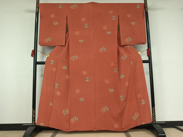 平和屋着物▽上質な小紋　単衣　草花文　金彩　正絹　逸品　AABK2048jh