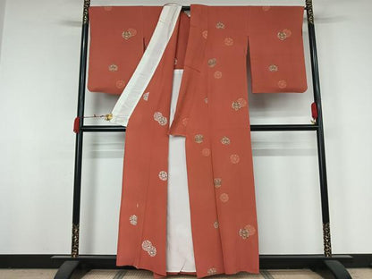 平和屋着物▽上質な小紋　単衣　草花文　金彩　正絹　逸品　AABK2048jh