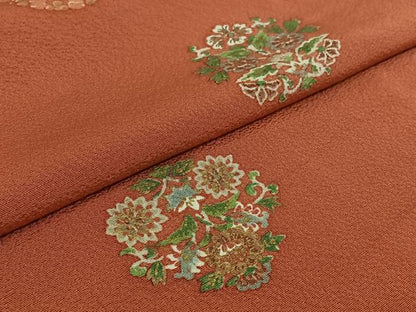 平和屋着物▽上質な小紋　単衣　草花文　金彩　正絹　逸品　AABK2048jh