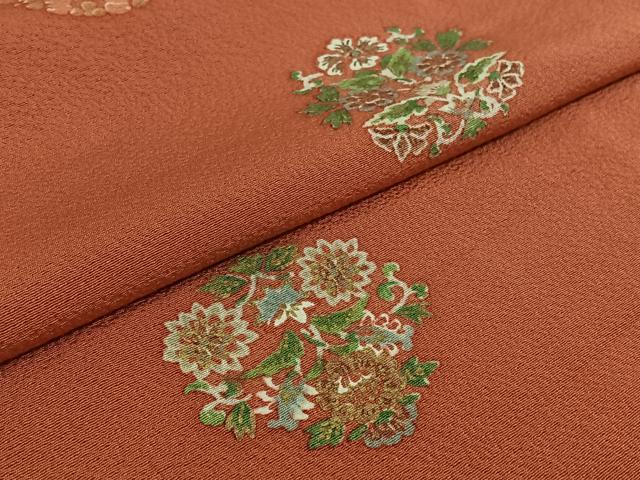 平和屋着物▽上質な小紋　単衣　草花文　金彩　正絹　逸品　AABK2048jh