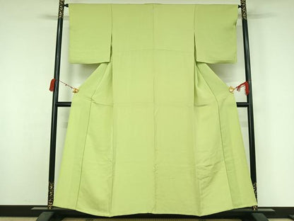 平和屋着物▽上質な色無地　単衣　若芽色　正絹　逸品　AABK2050jh