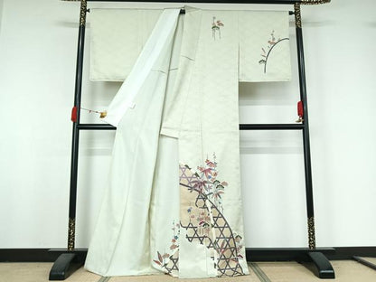 平和屋着物▽訪問着　単衣　松竹梅　洗える着物　AABK2053jh