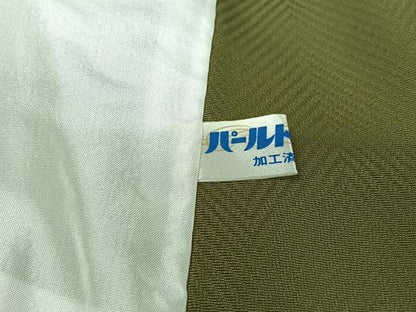 平和屋着物▽上質な色無地　単衣　幾何学地紋　草色　正絹　逸品　AABK2056jh