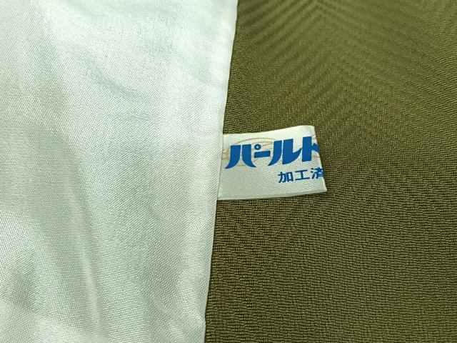 平和屋着物▽上質な色無地　単衣　幾何学地紋　草色　正絹　逸品　AABK2056jh