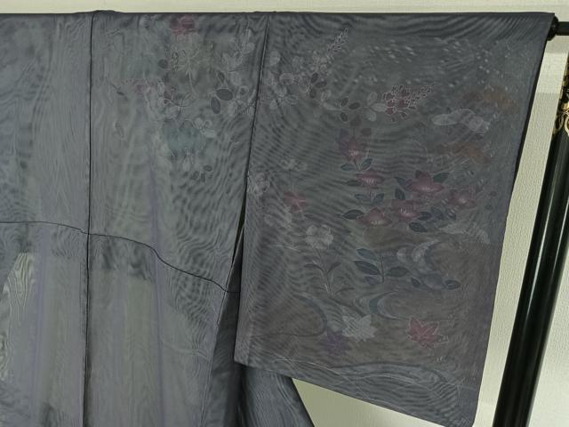 平和屋着物▽訪問着　無双　紗袷　紗×紗　手描き　流水花蝶文　金銀彩　正絹　逸品　AABK2057jh