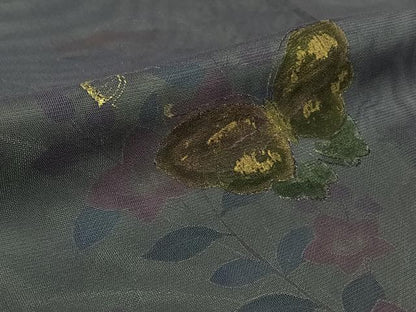 平和屋着物▽訪問着　無双　紗袷　紗×紗　手描き　流水花蝶文　金銀彩　正絹　逸品　AABK2057jh