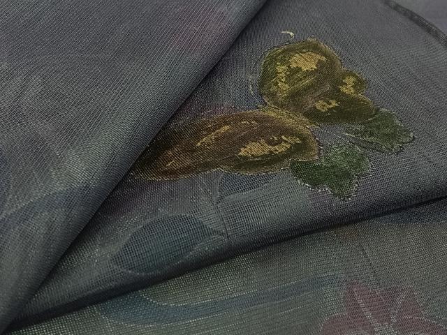 平和屋着物▽訪問着　無双　紗袷　紗×紗　手描き　流水花蝶文　金銀彩　正絹　逸品　AABK2057jh