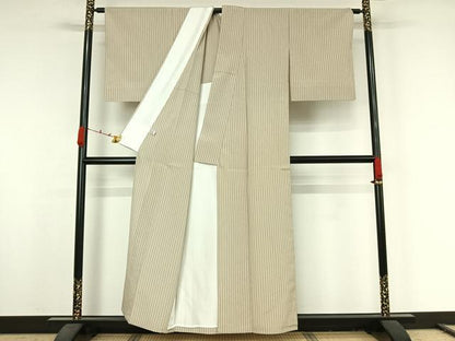 平和屋着物▽本塩沢　単衣　縞　正絹　逸品　AABK2058jh