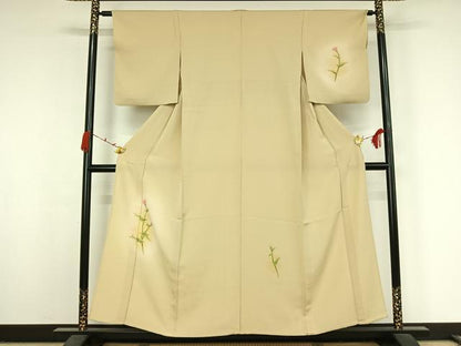 平和屋着物▽訪問着　単衣　手描き　草花文　暈し染め　ゑり善扱い　正絹　逸品　AABK2061jh