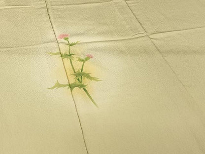 平和屋着物▽訪問着　単衣　手描き　草花文　暈し染め　ゑり善扱い　正絹　逸品　AABK2061jh