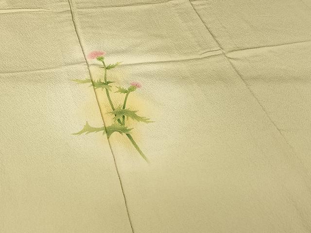 平和屋着物▽訪問着　単衣　手描き　草花文　暈し染め　ゑり善扱い　正絹　逸品　AABK2061jh