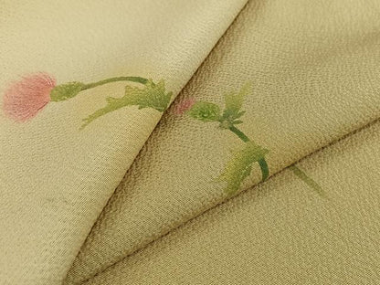 平和屋着物▽訪問着　単衣　手描き　草花文　暈し染め　ゑり善扱い　正絹　逸品　AABK2061jh