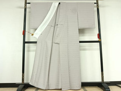平和屋着物▽上質な小紋　単衣　総刺繍　雪花文　金銀糸　正絹　逸品　AABK2064jh
